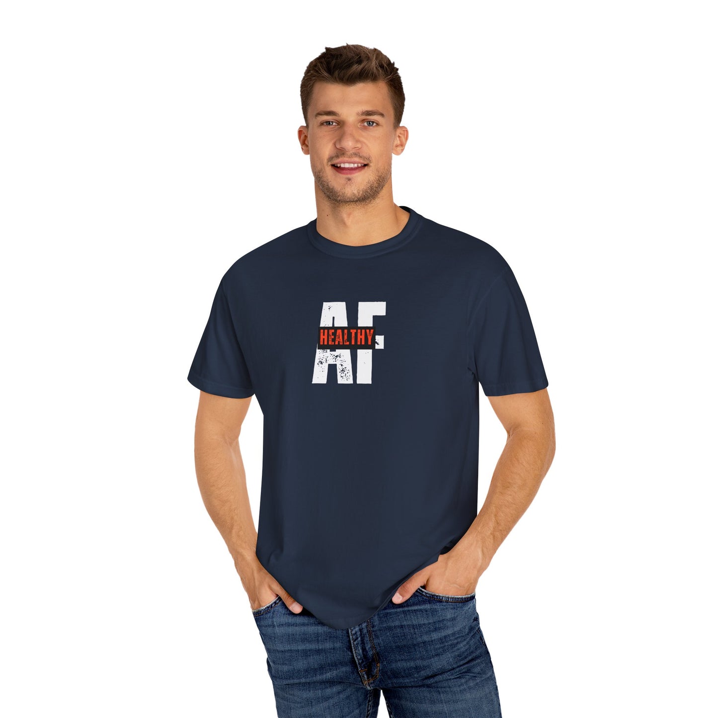 Unisex Garment-Dyed T-Shirt with 'Healthy AF' Print, Casual Tee