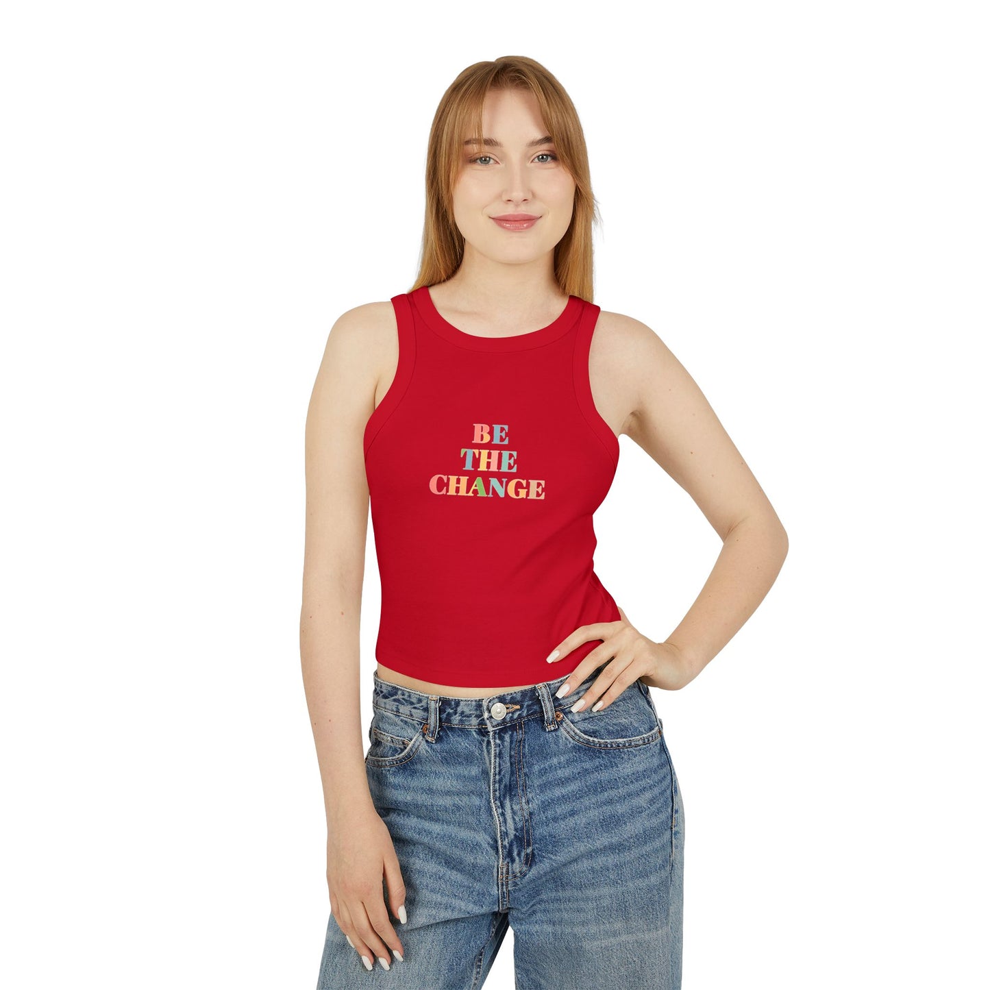 Empowering Womens Racer Tank Top Be The Change Motivational Tee, Summer Top, Workout Wear, Casual Outfit, Gift for Her