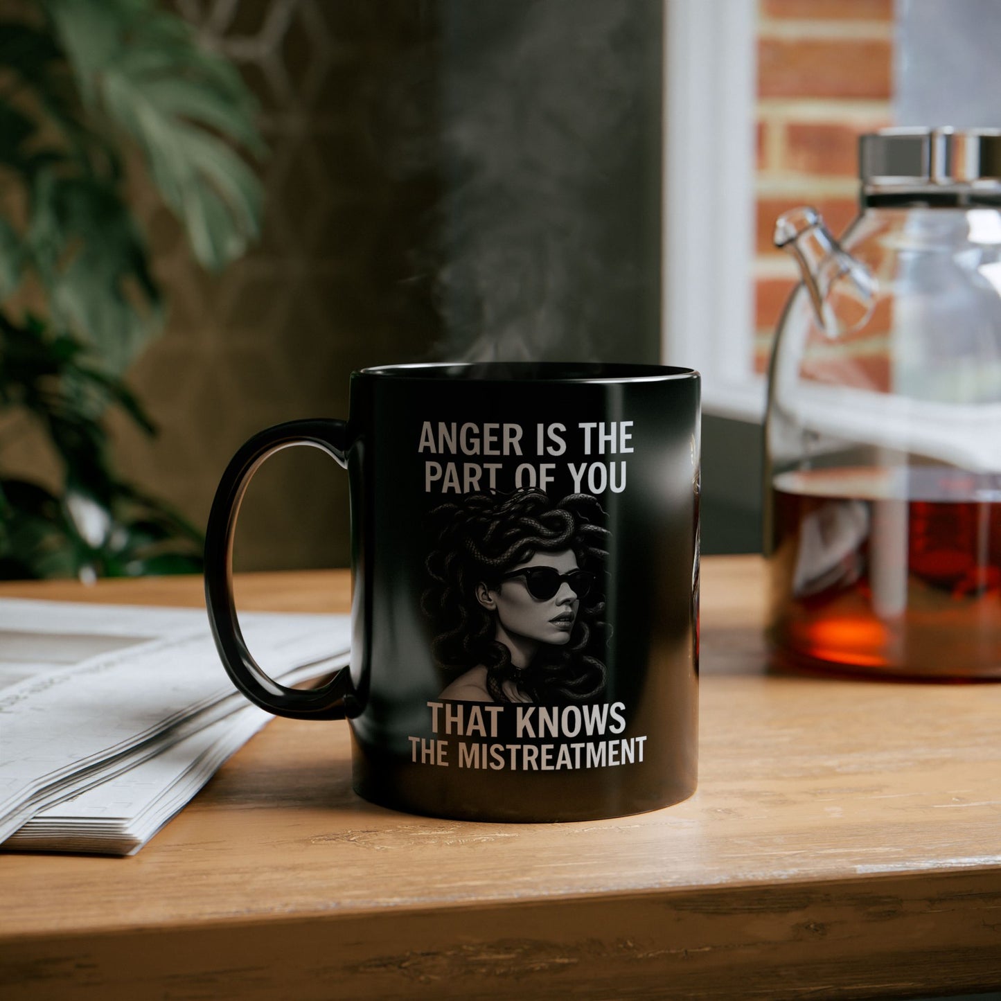 Empowering Black Mug - Medusa Design for Sip & Inspire, Gift for Strong Women, Anger Awareness, Motivational Coffee Cup