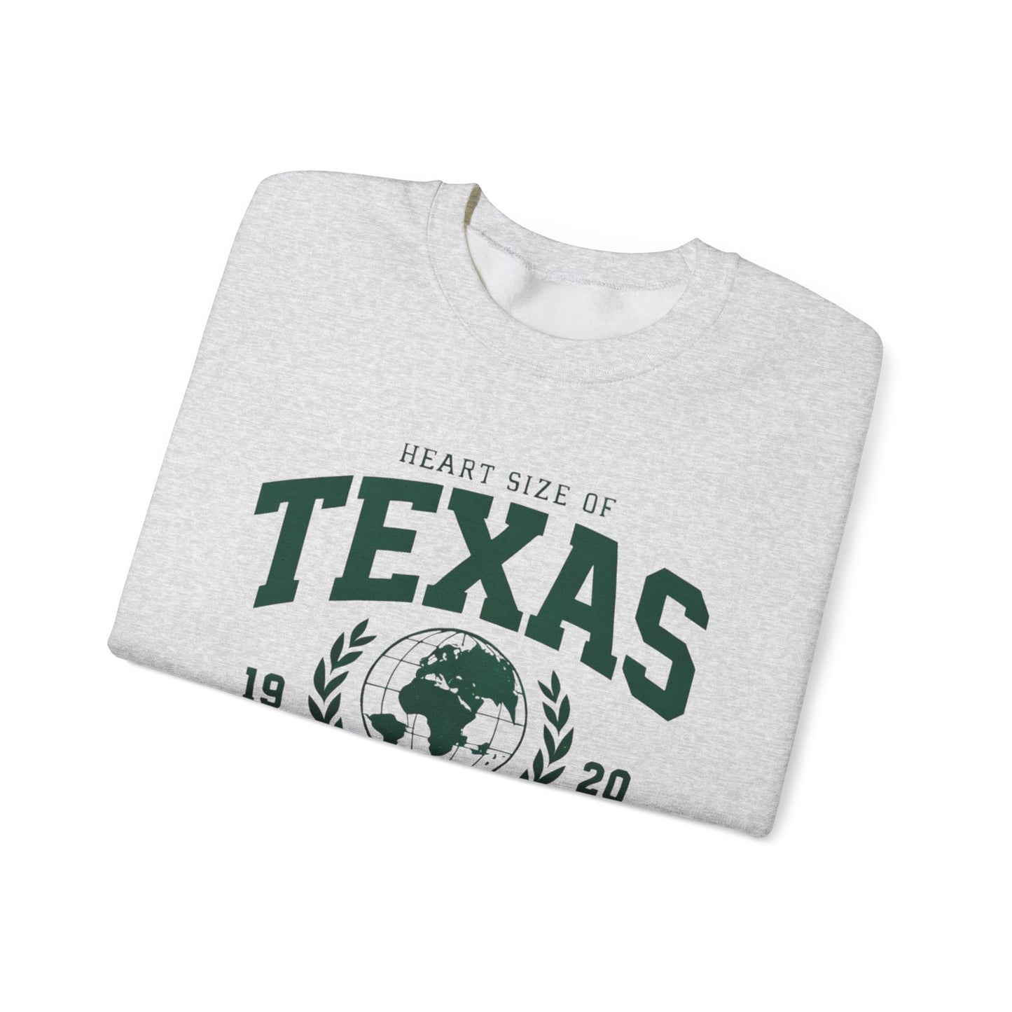 Texas Heart Size Crewneck Sweatshirt - Cozy Gift for Texans, Unisex Sweatshirt, Perfect for Casual Wear, Texas Pride Apparel