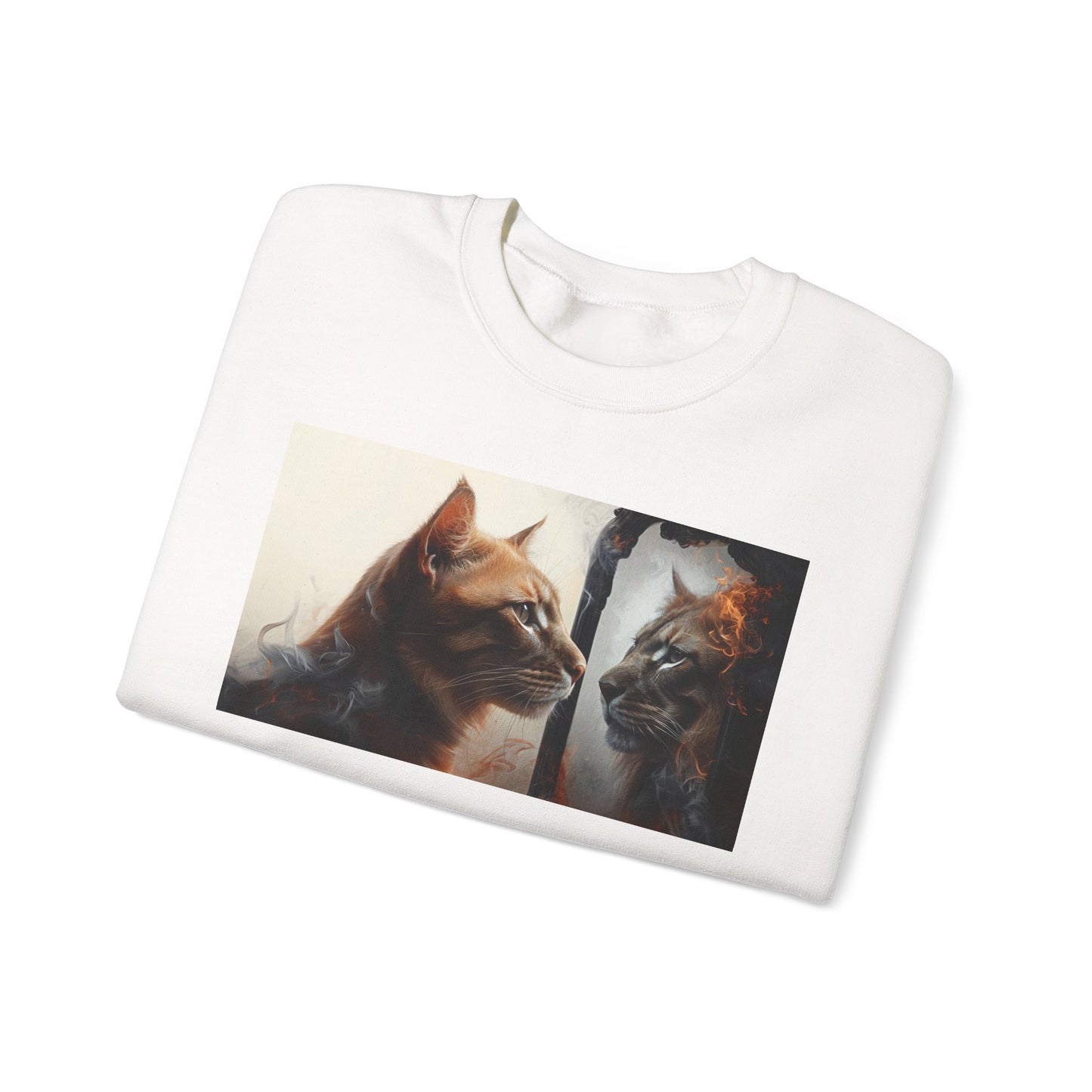 Cat Lion Mirror Crewneck Sweatshirt, Perfect for Cat Lovers, Gift for Birthdays, Stay-at-Home Comfort, Ideal for Casual Wear, Pet Enthusiast