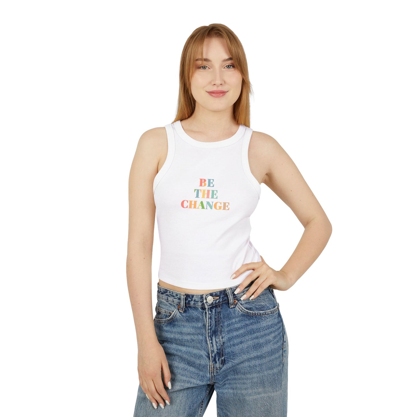 Empowering Womens Racer Tank Top Be The Change Motivational Tee, Summer Top, Workout Wear, Casual Outfit, Gift for Her