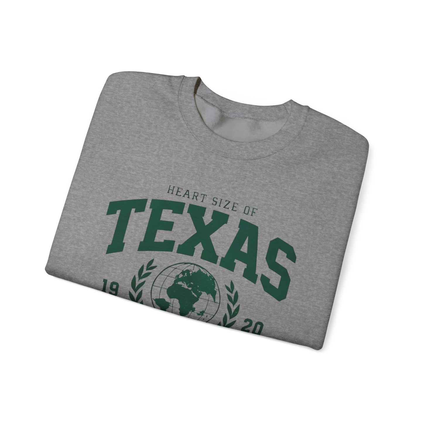 Texas Heart Size Crewneck Sweatshirt - Cozy Gift for Texans, Unisex Sweatshirt, Perfect for Casual Wear, Texas Pride Apparel