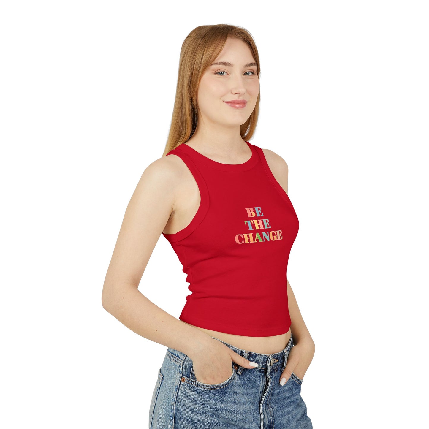 Empowering Womens Racer Tank Top Be The Change Motivational Tee, Summer Top, Workout Wear, Casual Outfit, Gift for Her