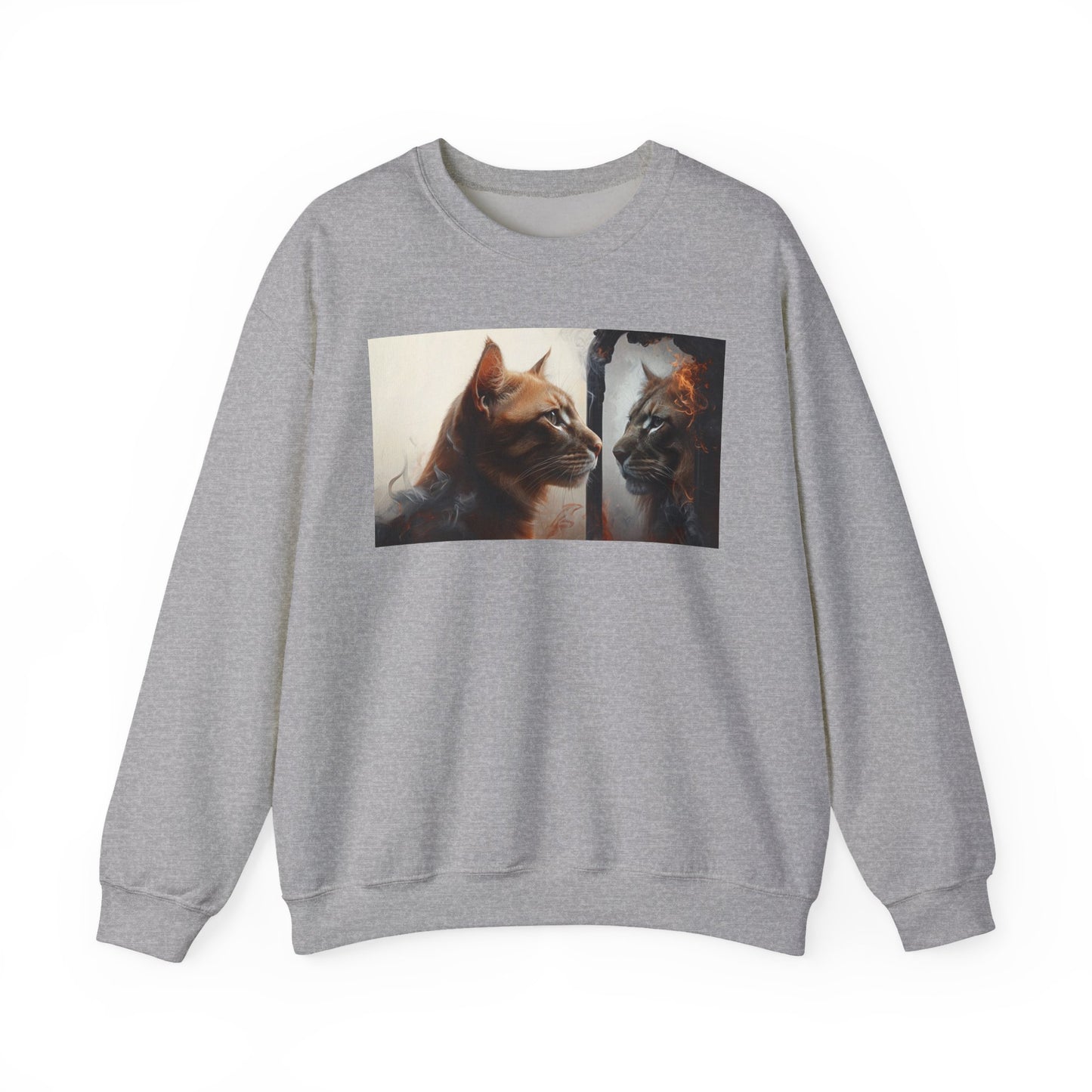 Cat Lion Mirror Crewneck Sweatshirt, Perfect for Cat Lovers, Gift for Birthdays, Stay-at-Home Comfort, Ideal for Casual Wear, Pet Enthusiast