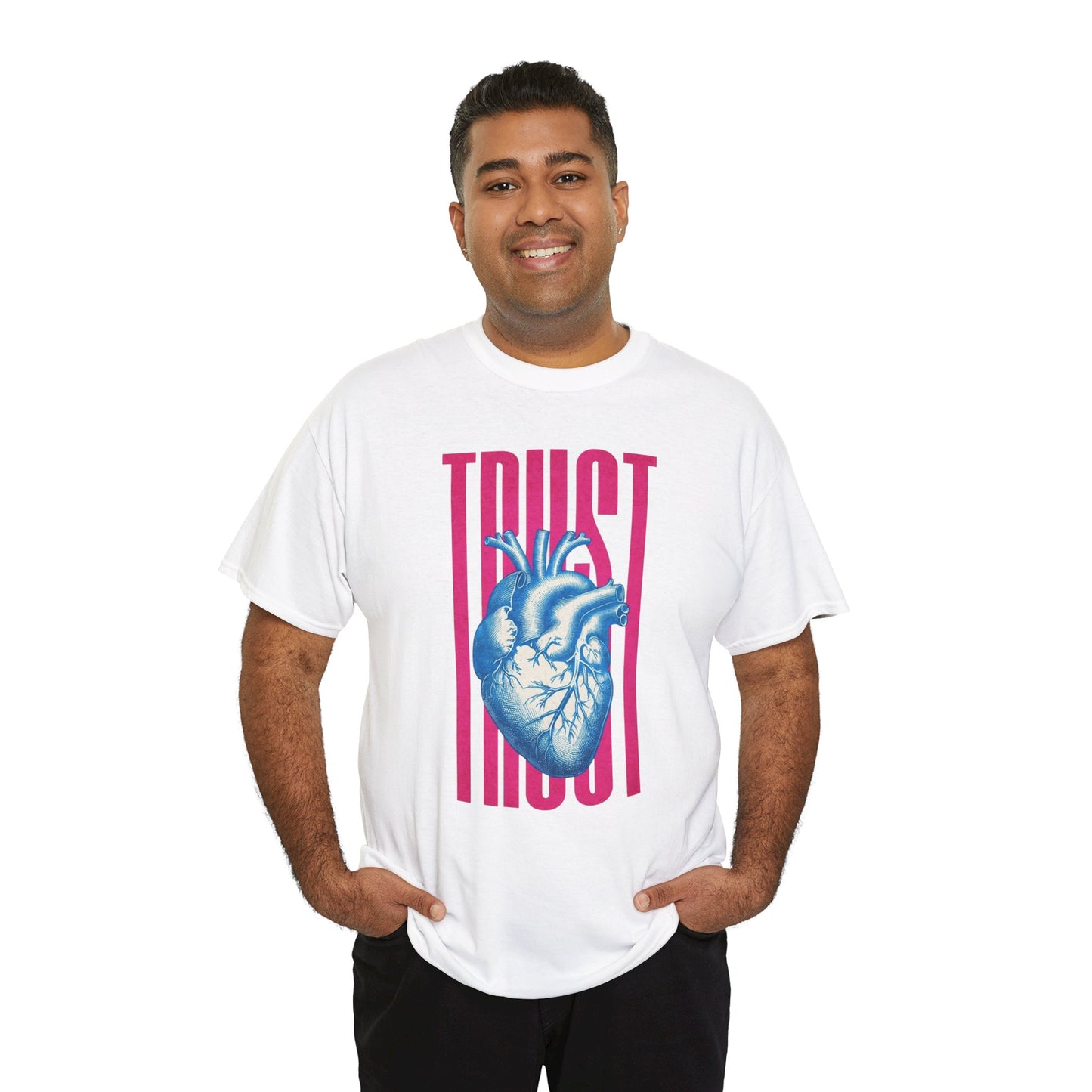 Trust Heart Unisex Heavy Cotton Tee | Casual Streetwear, Gift for Friends, Inspirational Apparel, Motivational Fashion, Heart Graphic Tee