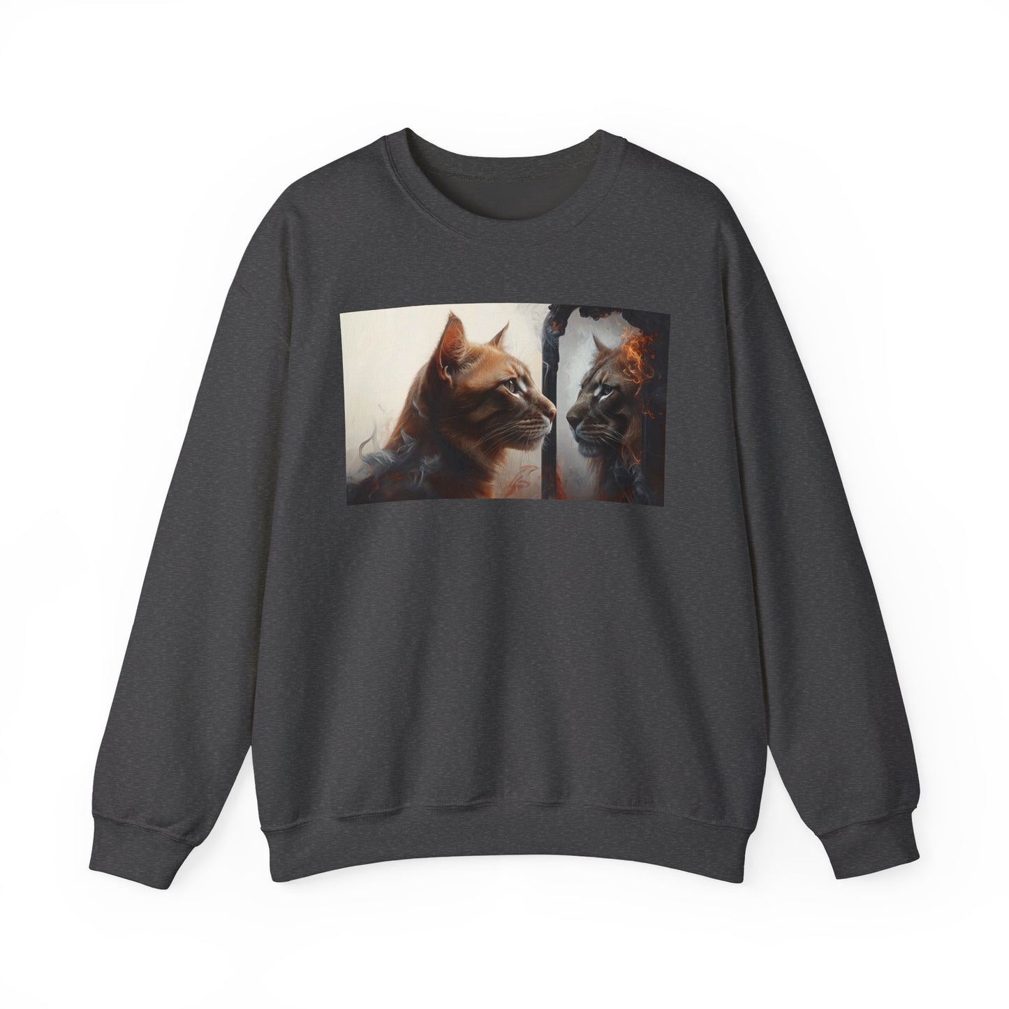 Cat Lion Mirror Crewneck Sweatshirt, Perfect for Cat Lovers, Gift for Birthdays, Stay-at-Home Comfort, Ideal for Casual Wear, Pet Enthusiast