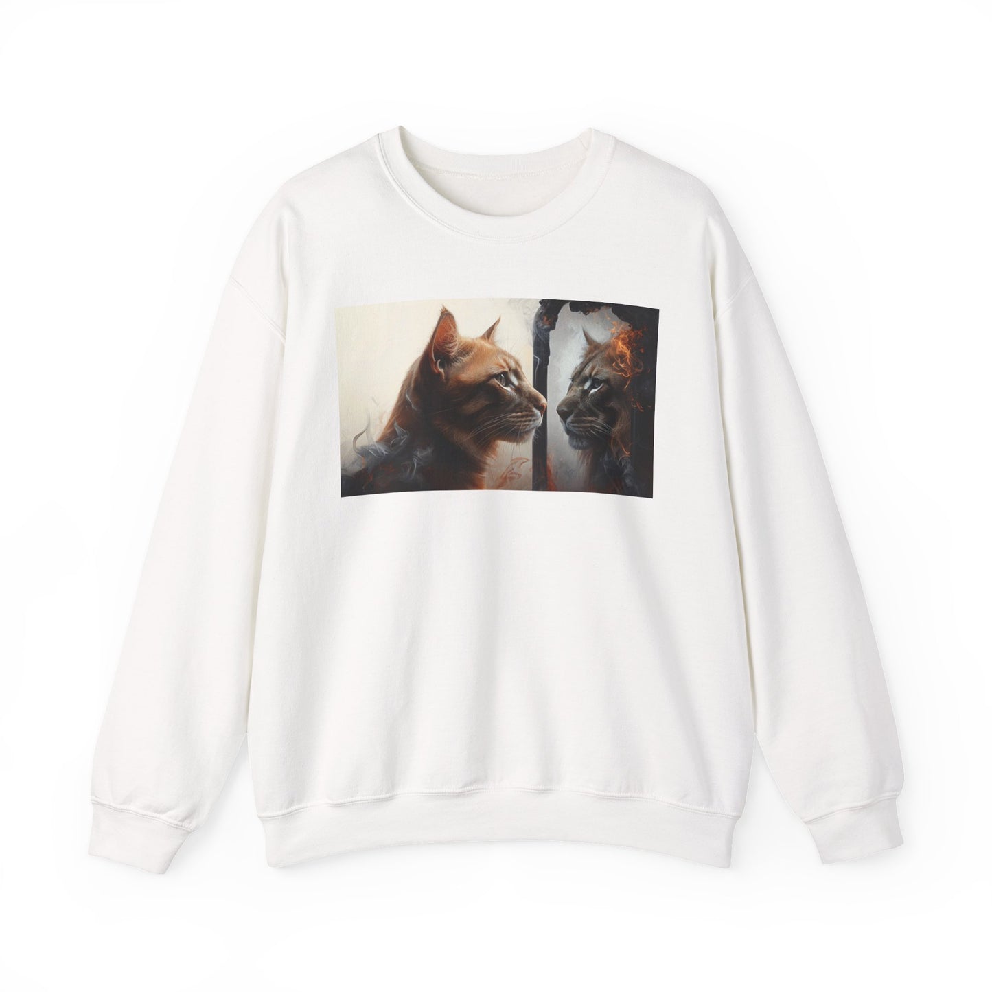 Cat Lion Mirror Crewneck Sweatshirt, Perfect for Cat Lovers, Gift for Birthdays, Stay-at-Home Comfort, Ideal for Casual Wear, Pet Enthusiast