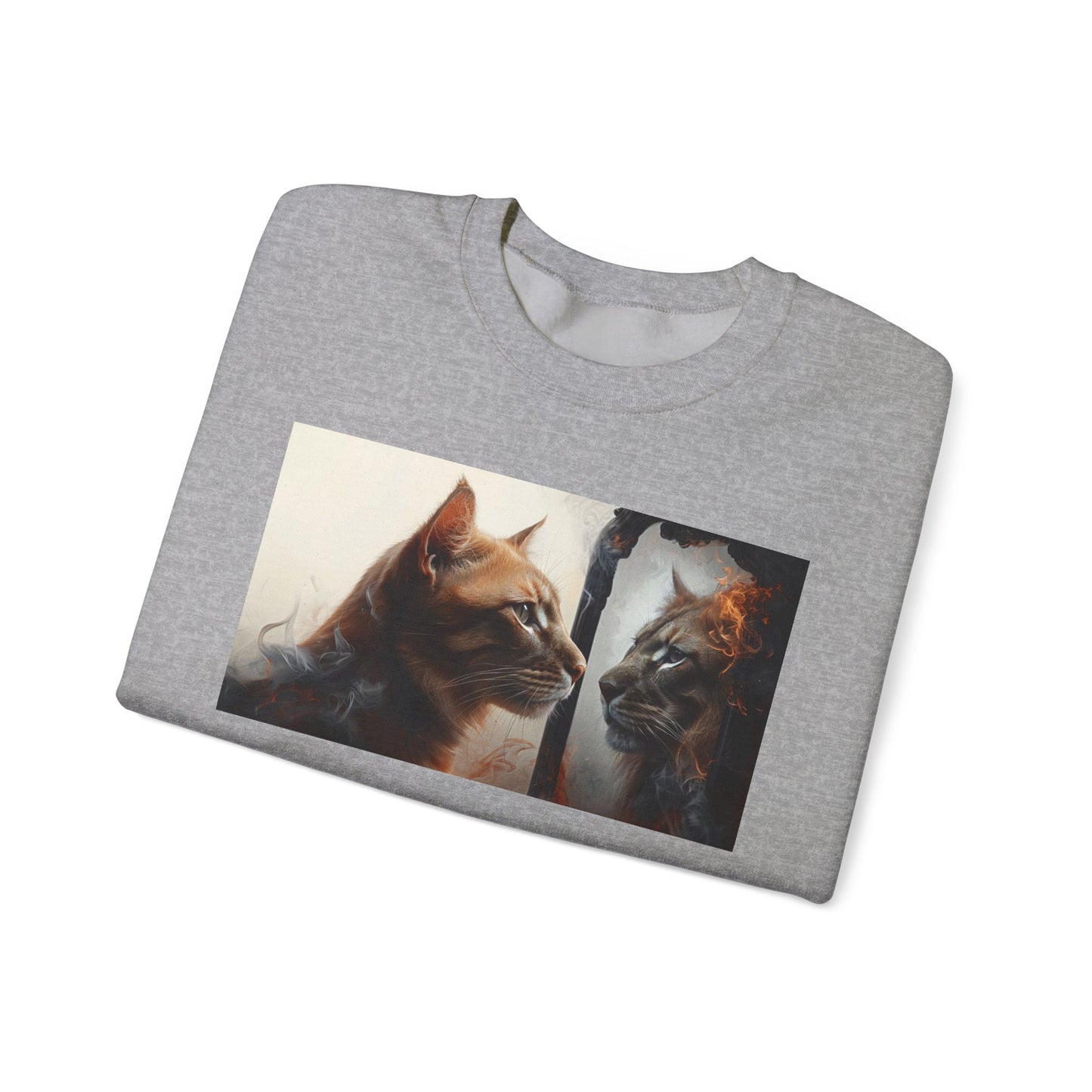 Cat Lion Mirror Crewneck Sweatshirt, Perfect for Cat Lovers, Gift for Birthdays, Stay-at-Home Comfort, Ideal for Casual Wear, Pet Enthusiast