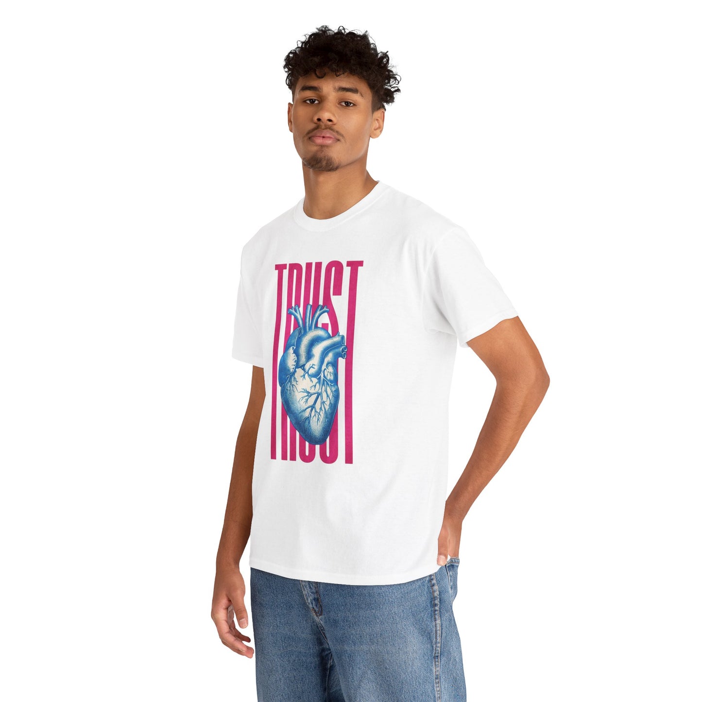 Trust Heart Unisex Heavy Cotton Tee | Casual Streetwear, Gift for Friends, Inspirational Apparel, Motivational Fashion, Heart Graphic Tee