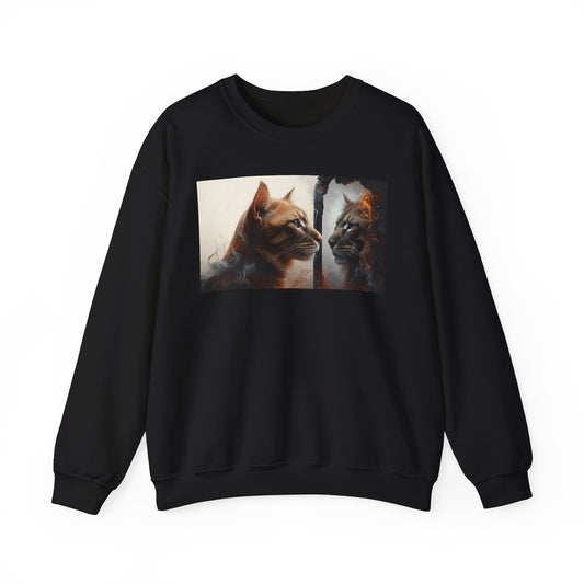 Cat Lion Mirror Crewneck Sweatshirt, Perfect for Cat Lovers, Gift for Birthdays, Stay-at-Home Comfort, Ideal for Casual Wear, Pet Enthusiast