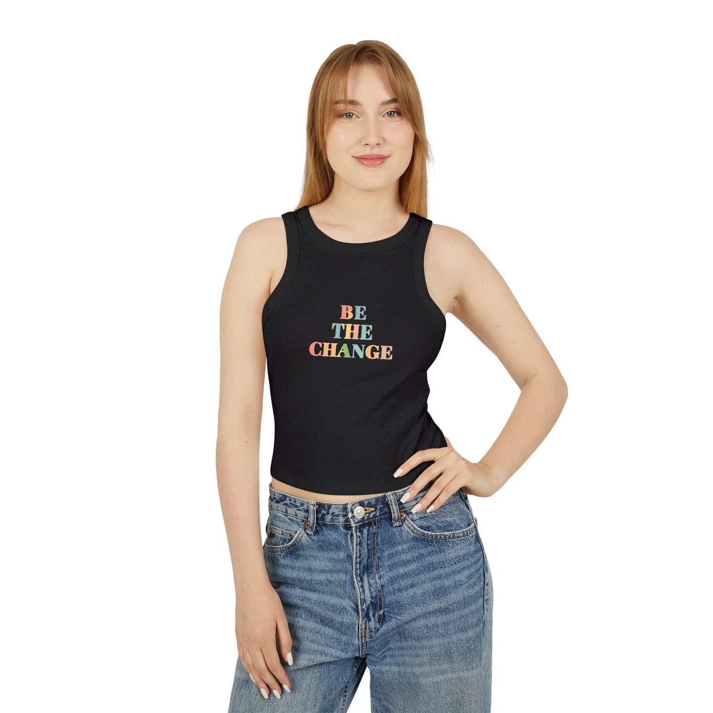 Empowering Womens Racer Tank Top Be The Change Motivational Tee, Summer Top, Workout Wear, Casual Outfit, Gift for Her