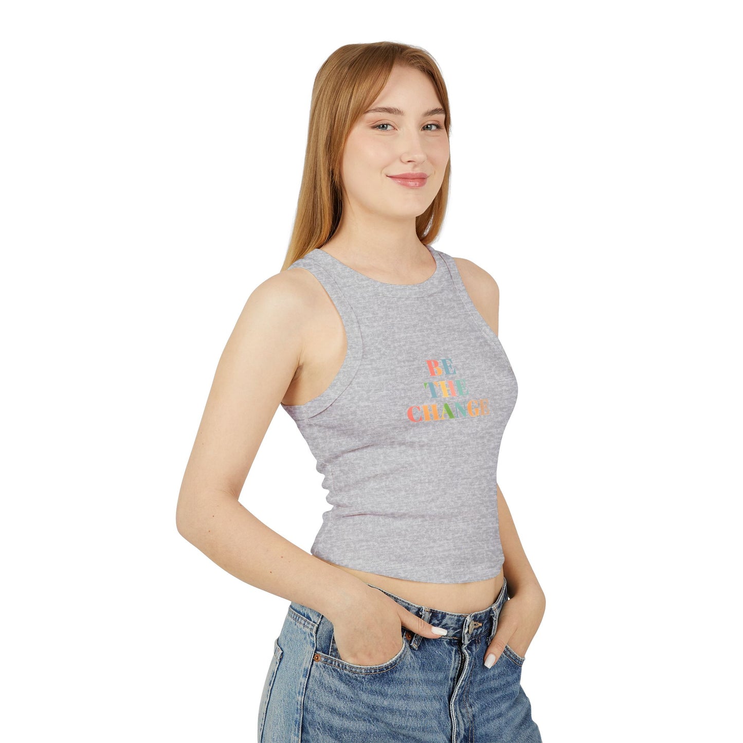 Empowering Womens Racer Tank Top Be The Change Motivational Tee, Summer Top, Workout Wear, Casual Outfit, Gift for Her
