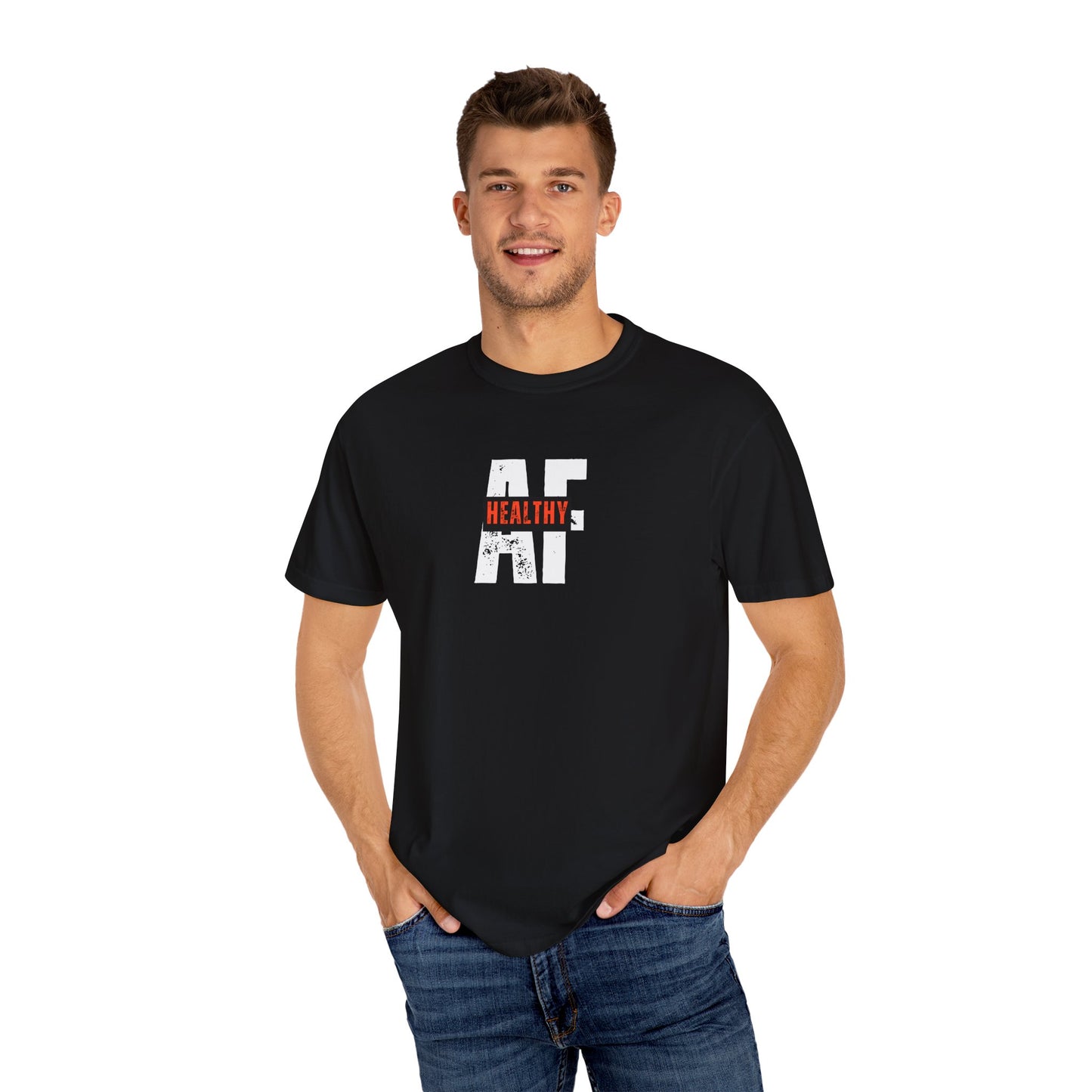 Unisex Garment-Dyed T-Shirt with 'Healthy AF' Print, Casual Tee