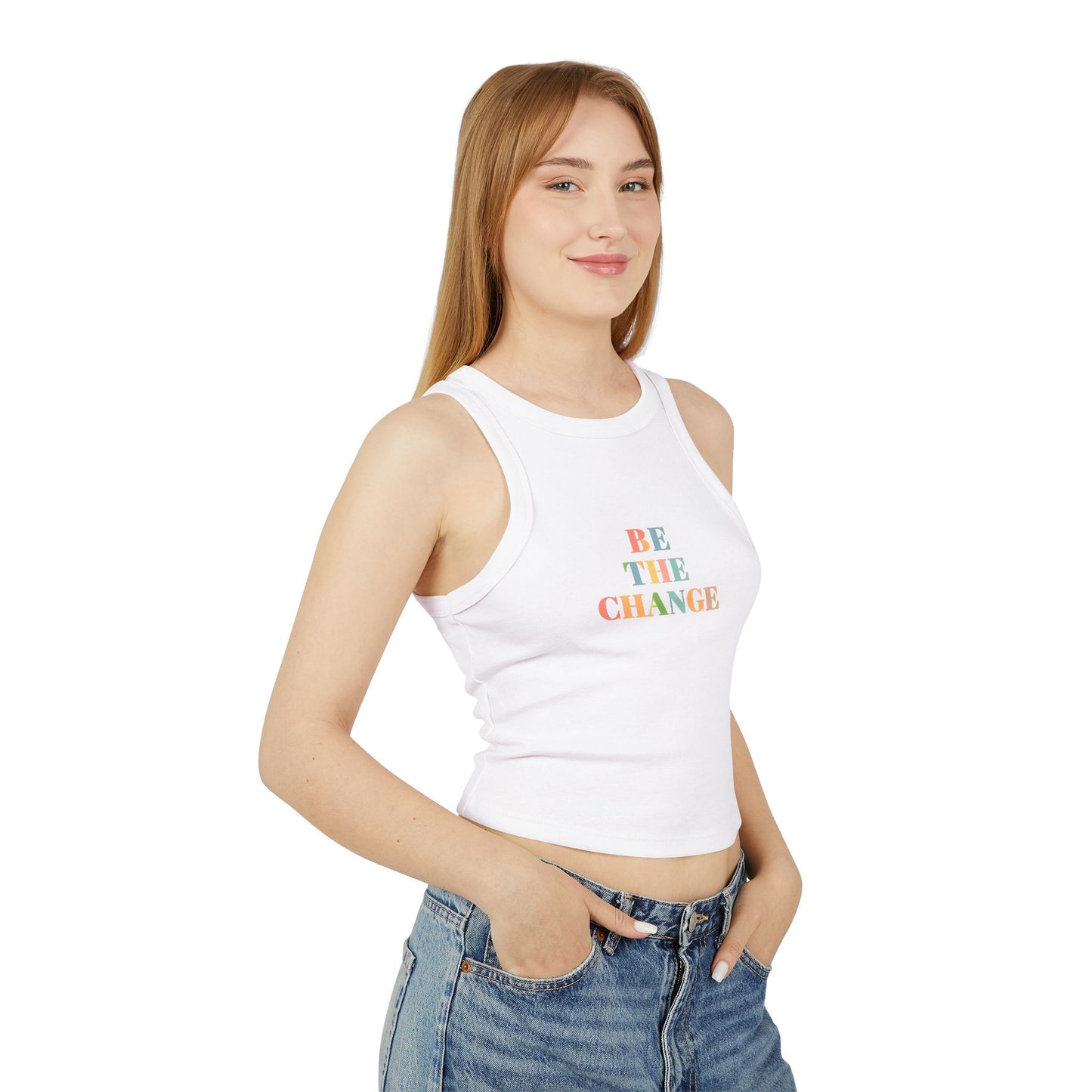 Empowering Womens Racer Tank Top Be The Change Motivational Tee, Summer Top, Workout Wear, Casual Outfit, Gift for Her