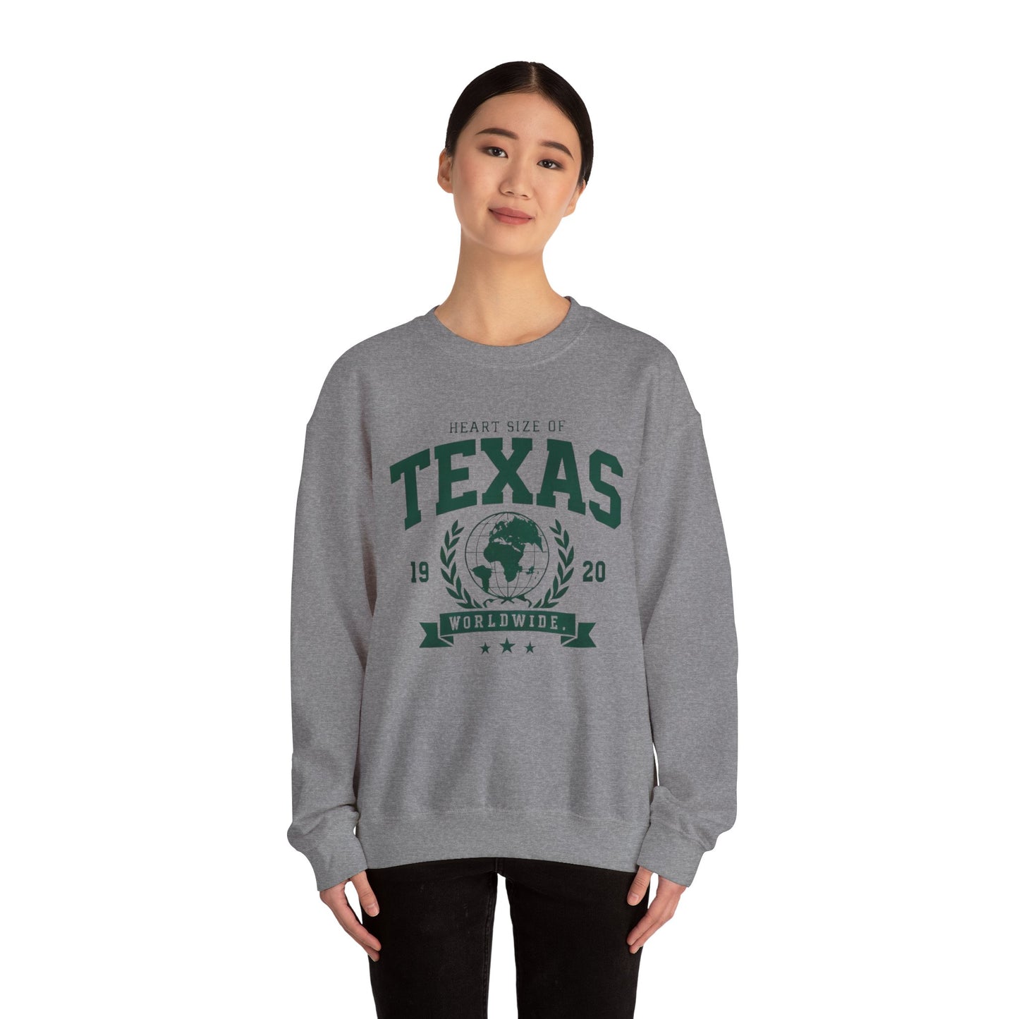 Texas Heart Size Crewneck Sweatshirt - Cozy Gift for Texans, Unisex Sweatshirt, Perfect for Casual Wear, Texas Pride Apparel