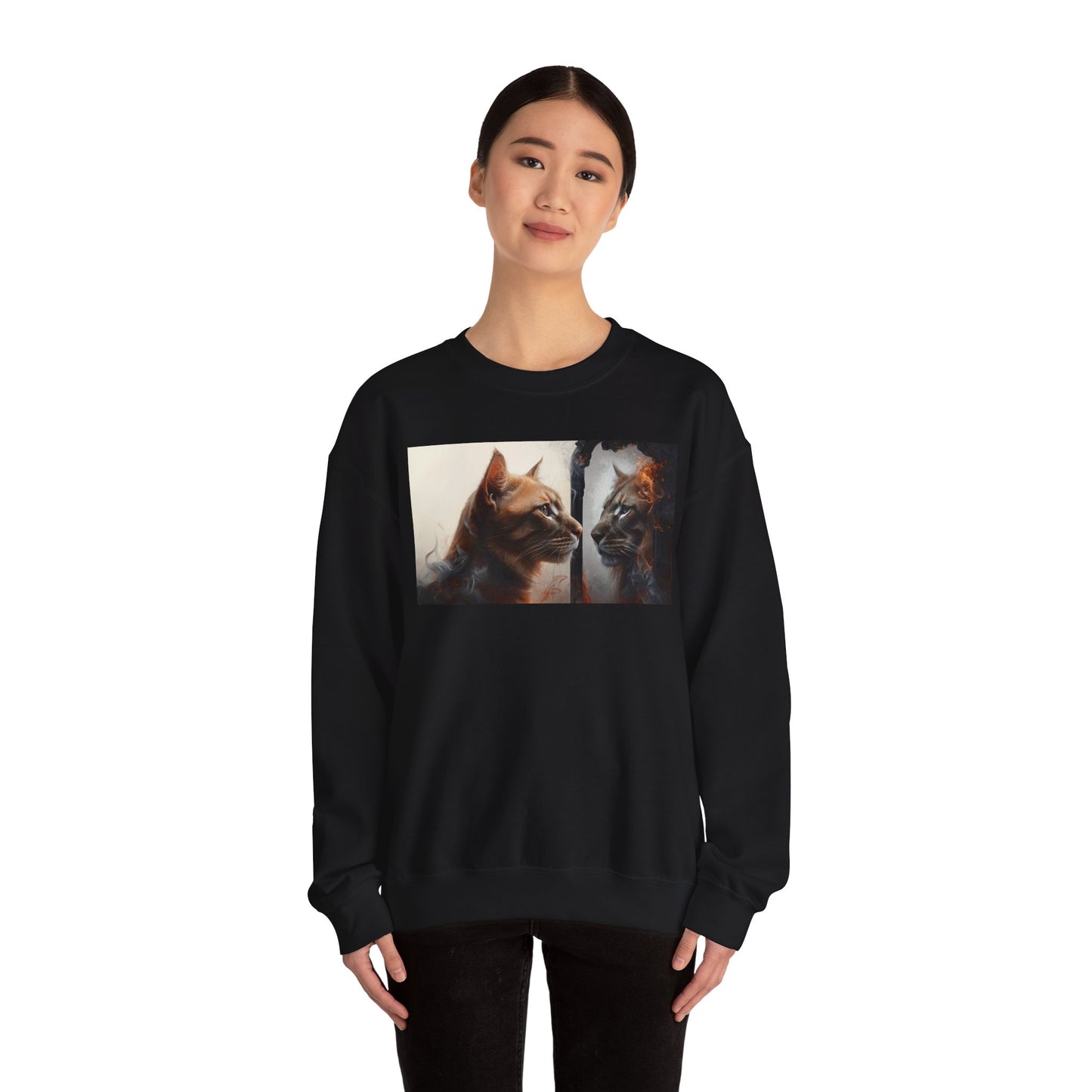 Cat Lion Mirror Crewneck Sweatshirt, Perfect for Cat Lovers, Gift for Birthdays, Stay-at-Home Comfort, Ideal for Casual Wear, Pet Enthusiast