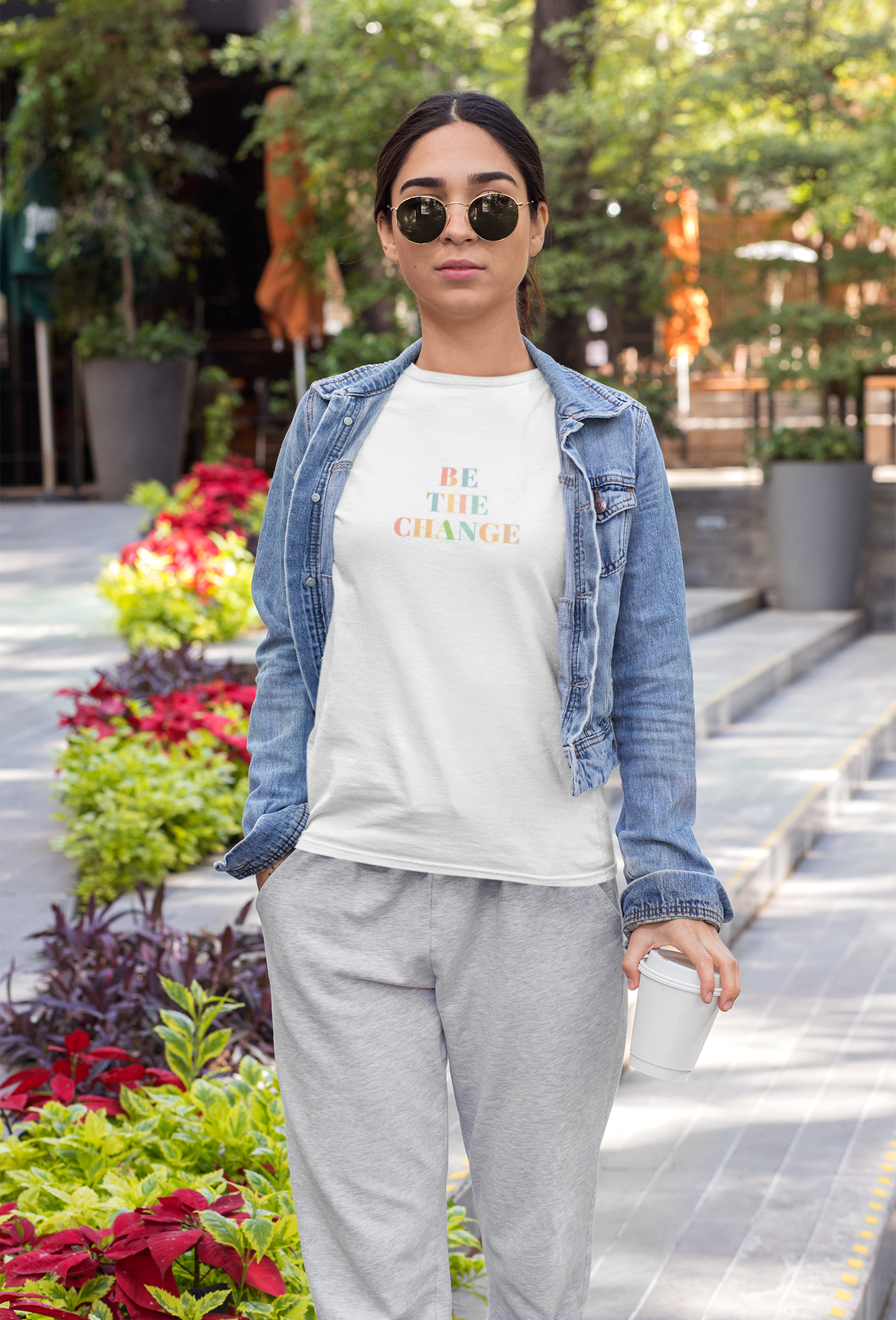 Inspirational Cotton Crew Tee - Be The Change, Unisex Graphic Tee, Casual Everyday Wear, Gift for Activists, Motivational Clothing