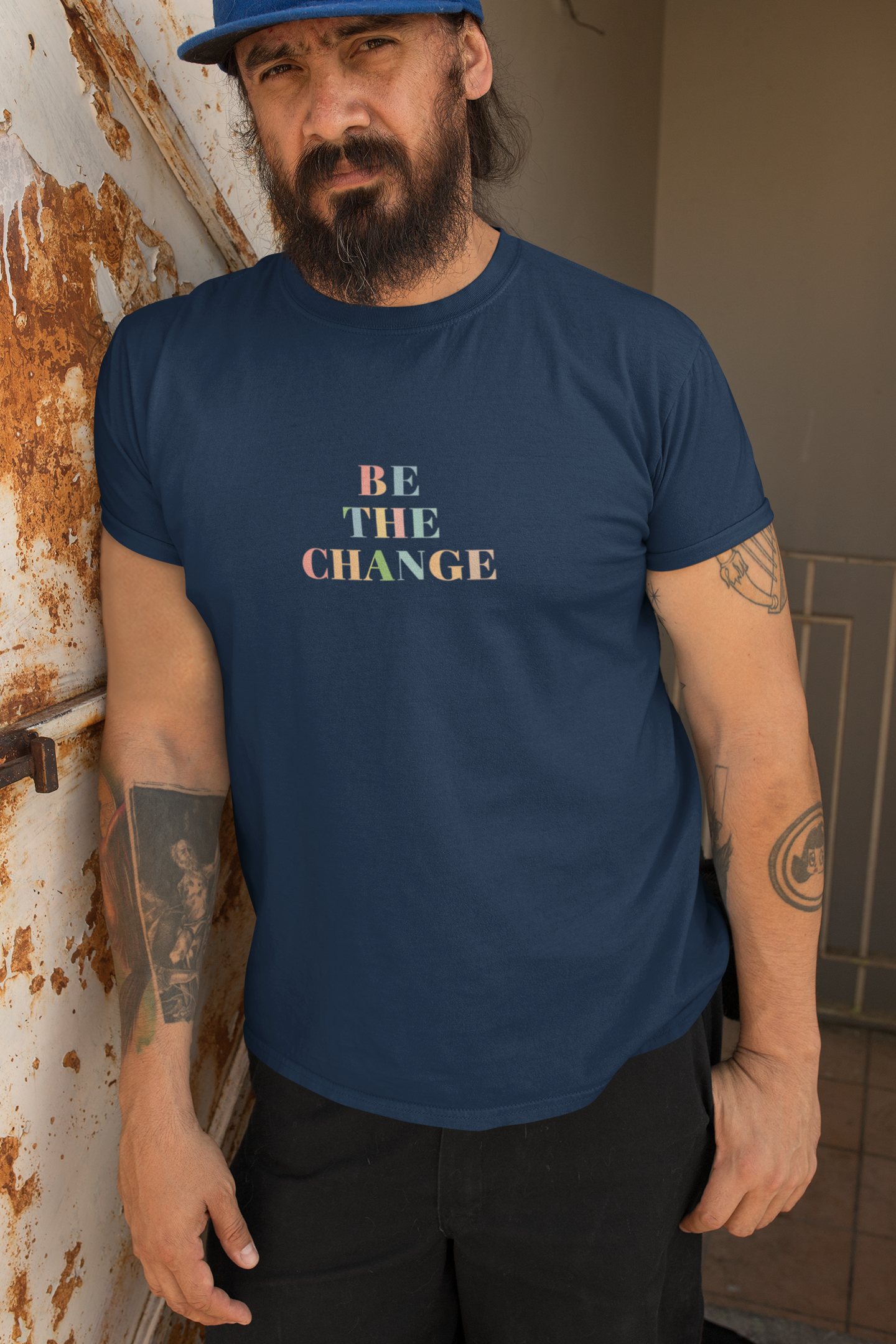 Inspirational Cotton Crew Tee - Be The Change, Unisex Graphic Tee, Casual Everyday Wear, Gift for Activists, Motivational Clothing