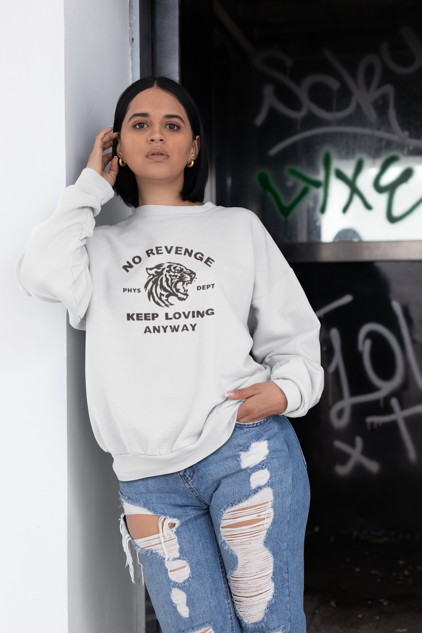 Inspirational Tiger Crewneck Sweatshirt | Keep Loving, No Revenge | Unisex Fashion | Gift for Animal Lovers | Cozy Casual Wear