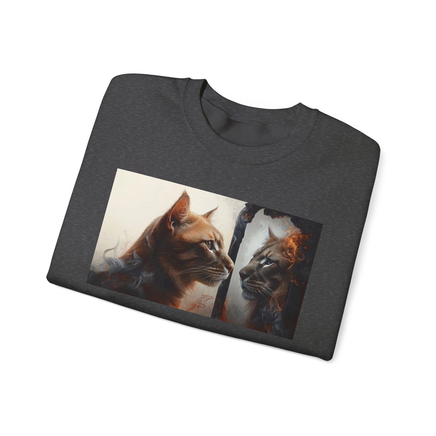 Cat Lion Mirror Crewneck Sweatshirt, Perfect for Cat Lovers, Gift for Birthdays, Stay-at-Home Comfort, Ideal for Casual Wear, Pet Enthusiast