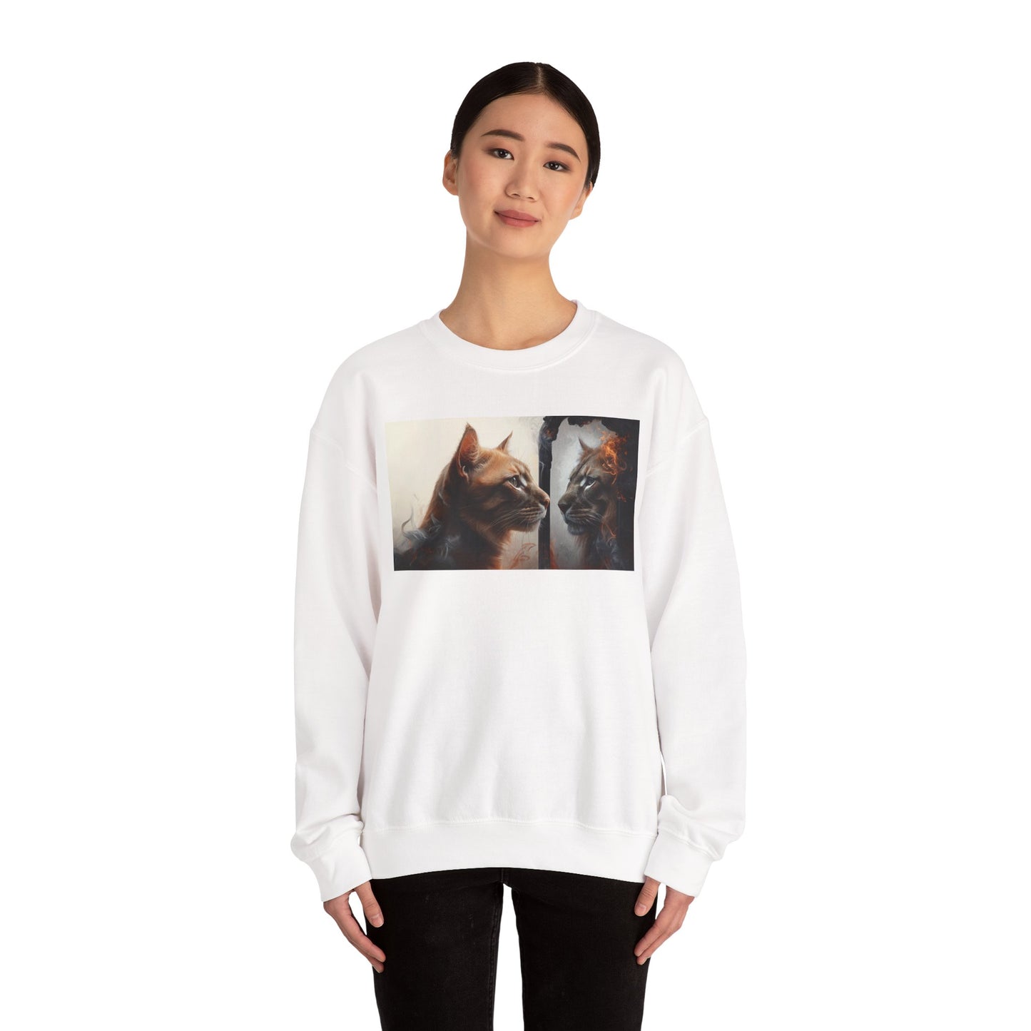 Cat Lion Mirror Crewneck Sweatshirt, Perfect for Cat Lovers, Gift for Birthdays, Stay-at-Home Comfort, Ideal for Casual Wear, Pet Enthusiast