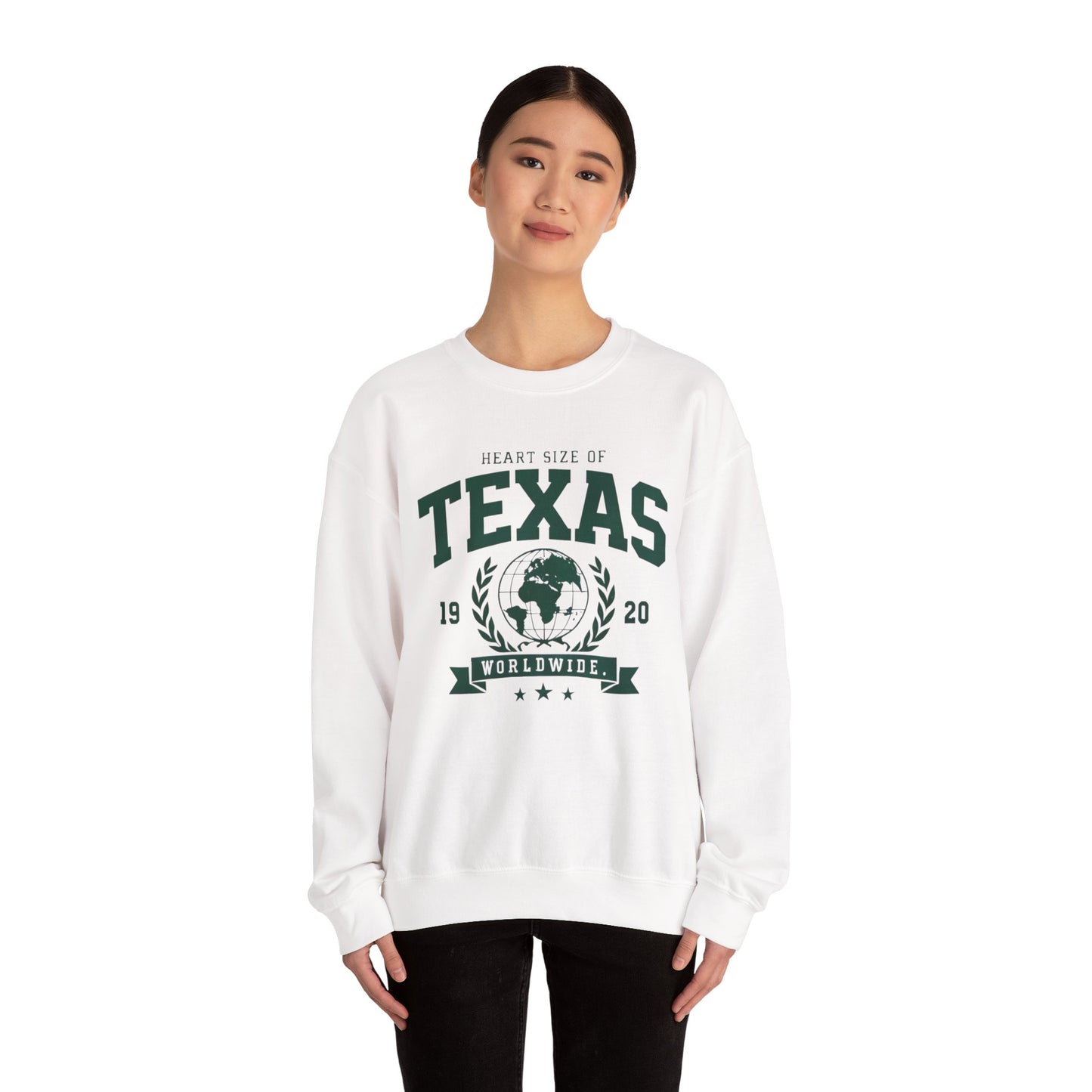 Texas Heart Size Crewneck Sweatshirt - Cozy Gift for Texans, Unisex Sweatshirt, Perfect for Casual Wear, Texas Pride Apparel