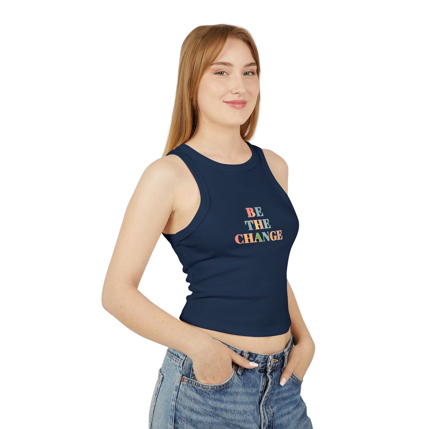 Empowering Womens Racer Tank Top Be The Change Motivational Tee, Summer Top, Workout Wear, Casual Outfit, Gift for Her