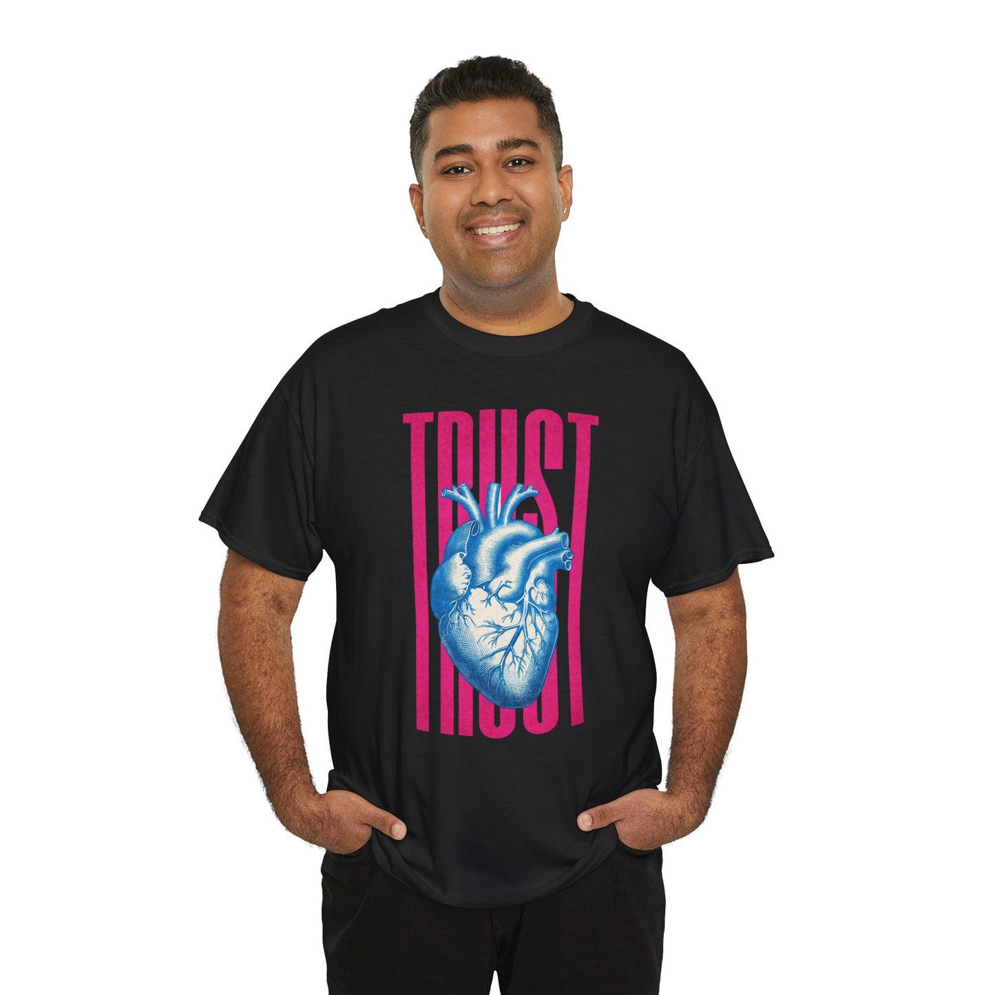 Trust Heart Unisex Heavy Cotton Tee | Casual Streetwear, Gift for Friends, Inspirational Apparel, Motivational Fashion, Heart Graphic Tee