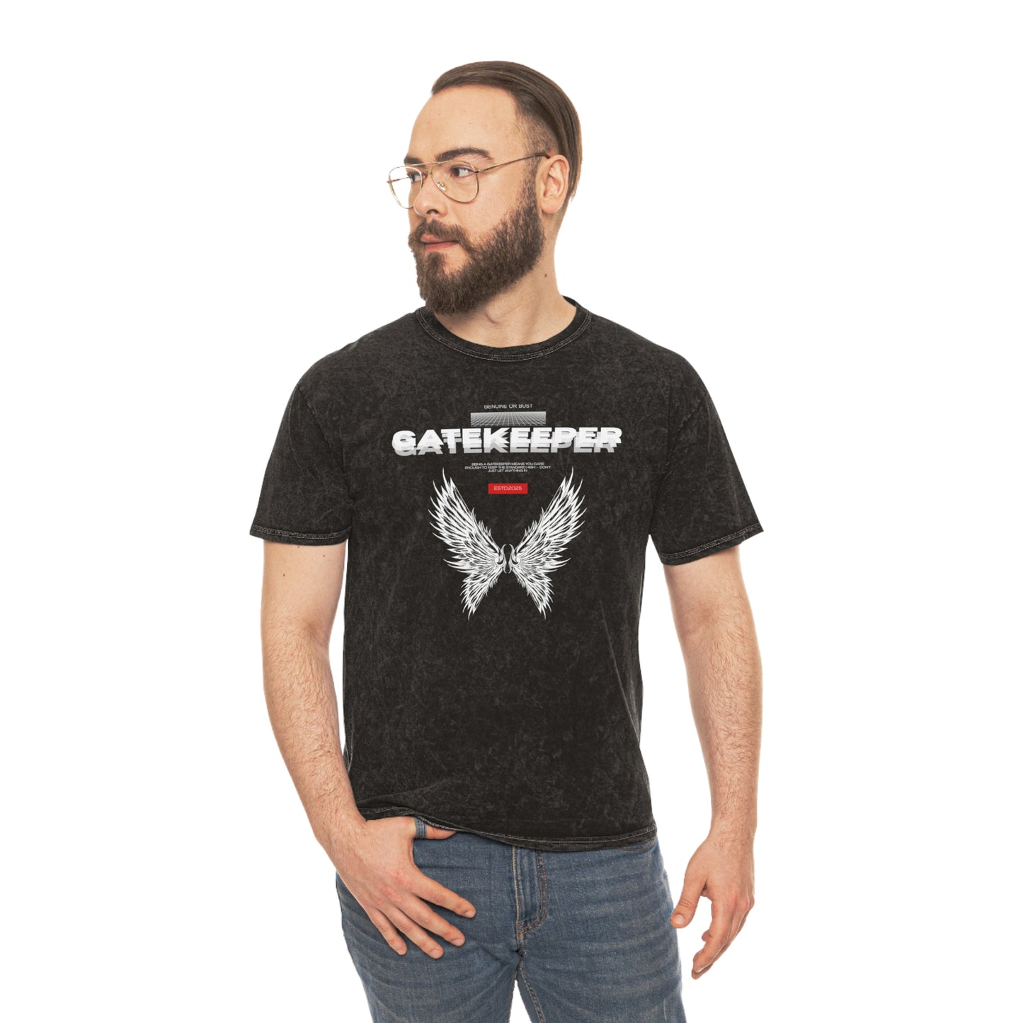 Unisex Mineral Wash T-Shirt with Wings Design | Trendy Streetwear Tee, Perfect for Gift Giving, Casual Wear, Music Festivals, Unique