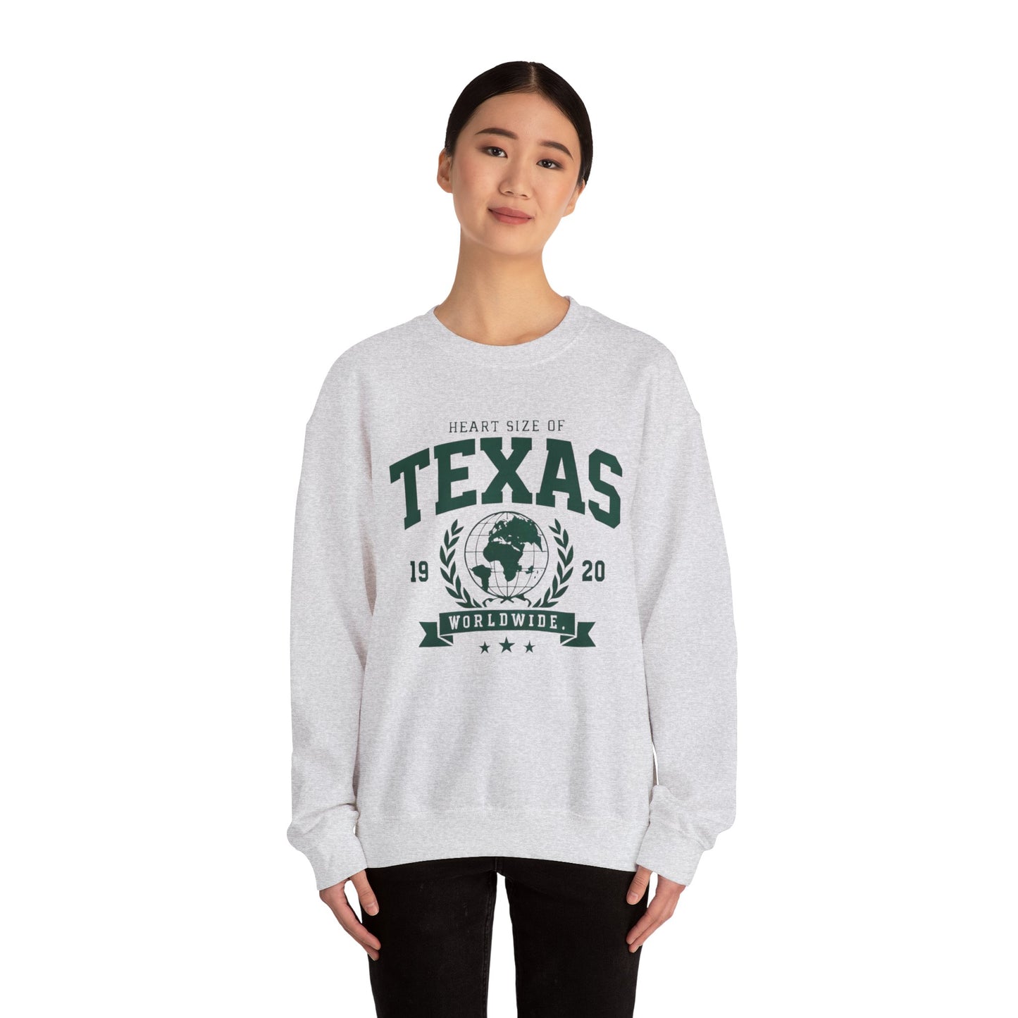 Texas Heart Size Crewneck Sweatshirt - Cozy Gift for Texans, Unisex Sweatshirt, Perfect for Casual Wear, Texas Pride Apparel