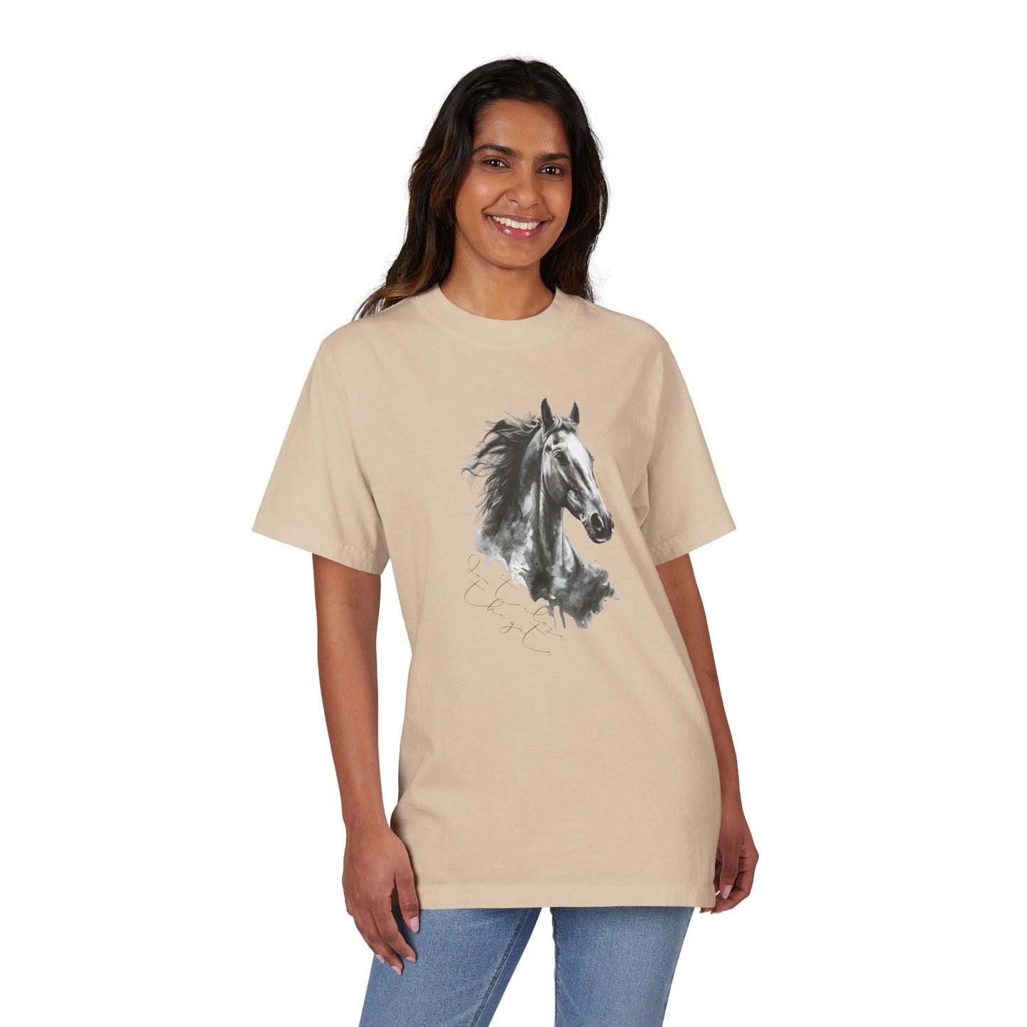 Horse-Inspired Garment-Dyed T-Shirt for Animal Lovers, Equine Art Tee, Unisex Horse Graphic Shirt, Perfect Gift for Equestrian