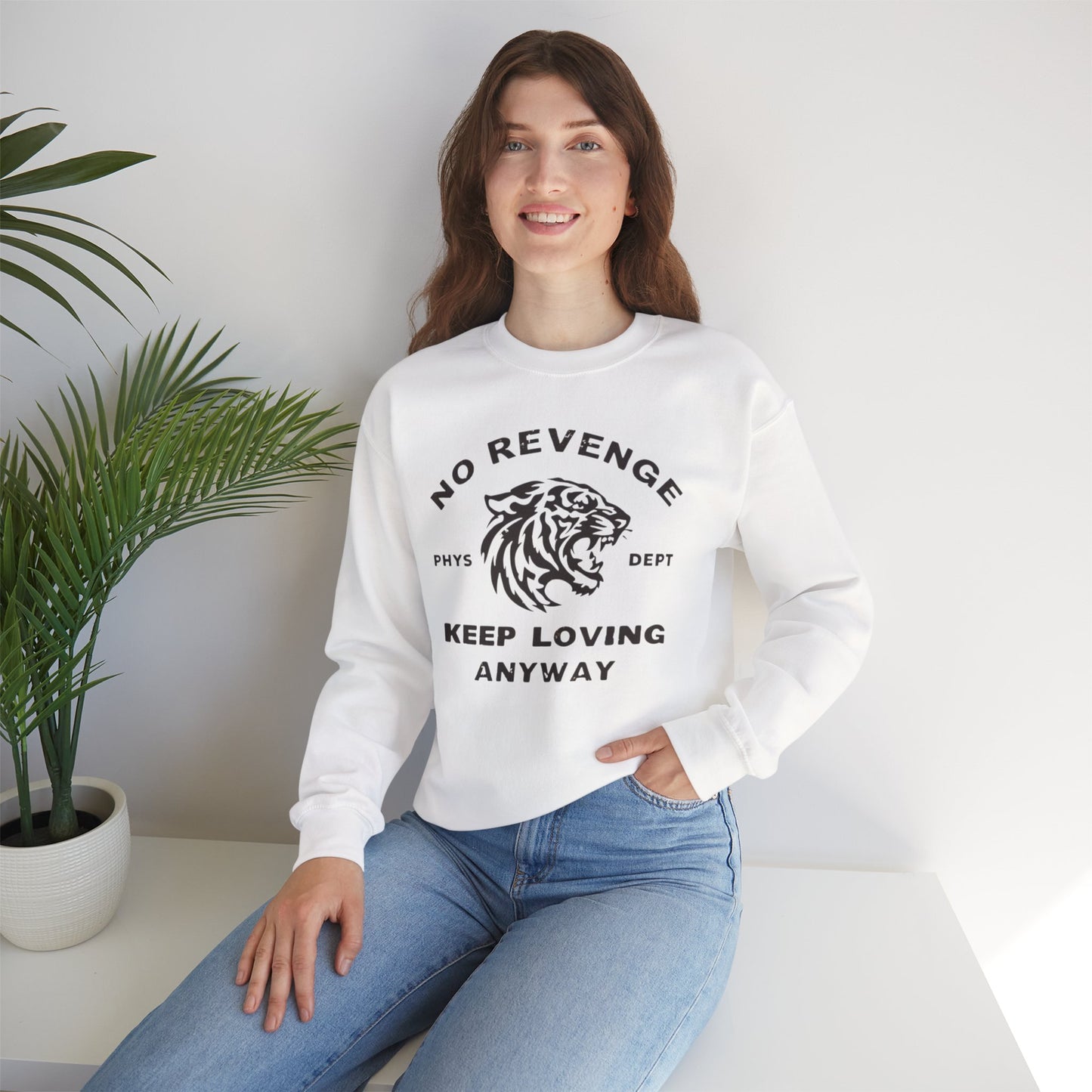 Inspirational Tiger Crewneck Sweatshirt | Keep Loving, No Revenge | Unisex Fashion | Gift for Animal Lovers | Cozy Casual Wear