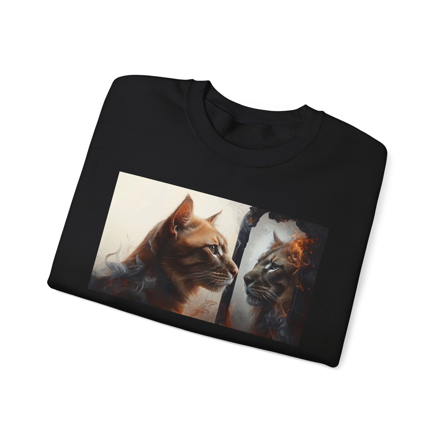Cat Lion Mirror Crewneck Sweatshirt, Perfect for Cat Lovers, Gift for Birthdays, Stay-at-Home Comfort, Ideal for Casual Wear, Pet Enthusiast