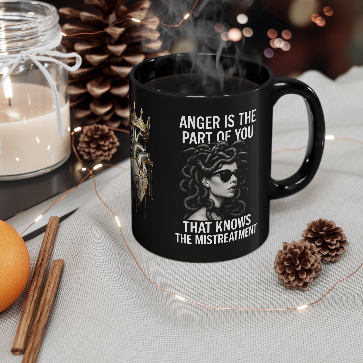 Empowering Black Mug - Medusa Design for Sip & Inspire, Gift for Strong Women, Anger Awareness, Motivational Coffee Cup