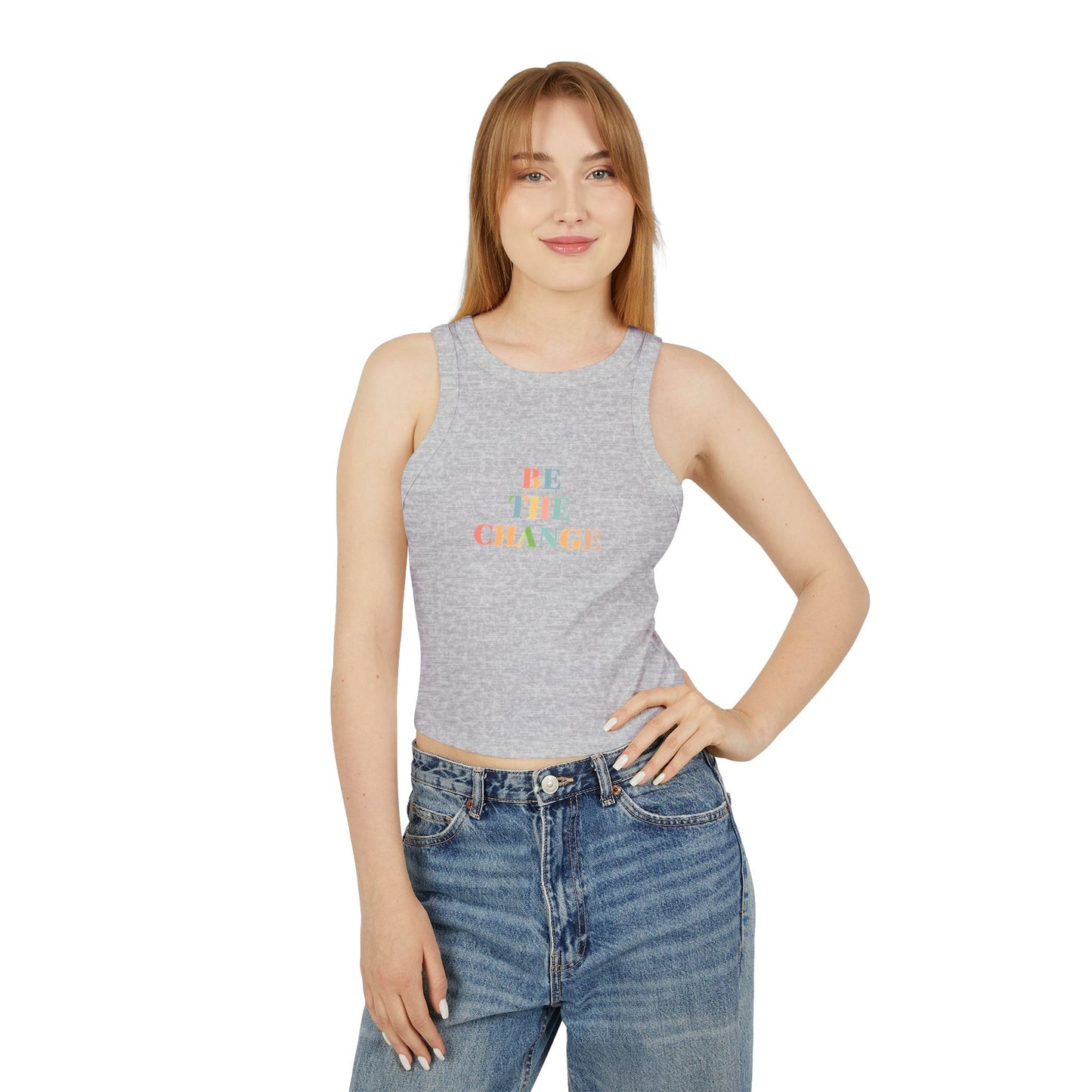 Empowering Womens Racer Tank Top Be The Change Motivational Tee, Summer Top, Workout Wear, Casual Outfit, Gift for Her