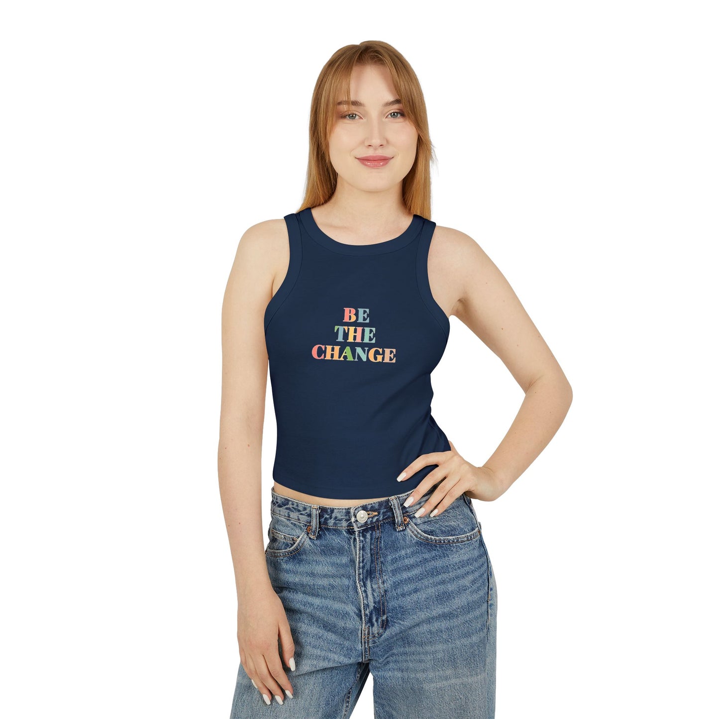 Empowering Womens Racer Tank Top Be The Change Motivational Tee, Summer Top, Workout Wear, Casual Outfit, Gift for Her