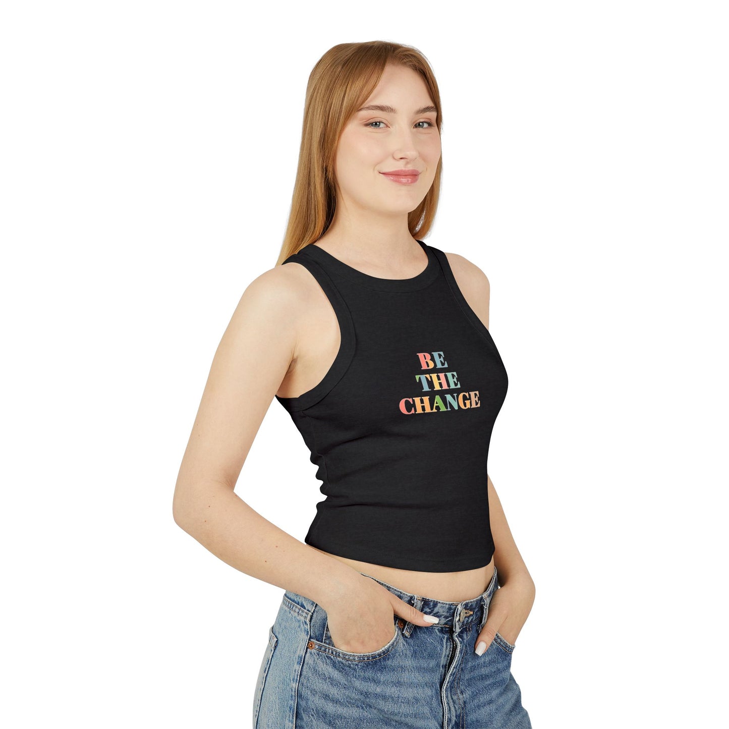 Empowering Womens Racer Tank Top Be The Change Motivational Tee, Summer Top, Workout Wear, Casual Outfit, Gift for Her